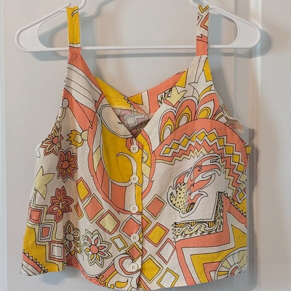 ModCloth Pink & Yellow Patterned Tank Top - Size Large - Picture 2 of 3